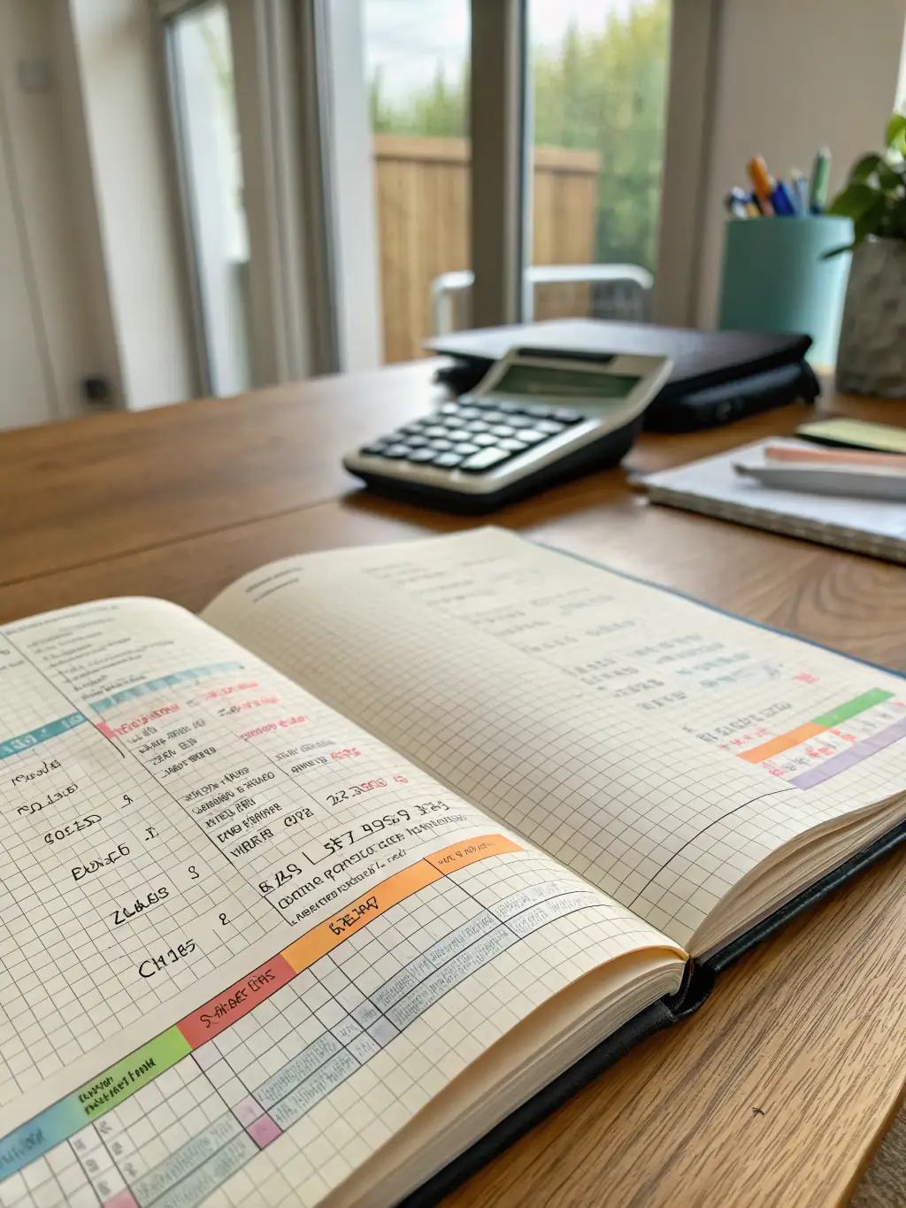 A close-up shot of a meticulously organized ledger, highlighting the precision and detail involved in bookkeeping, set in a modern, minimalist office environment.